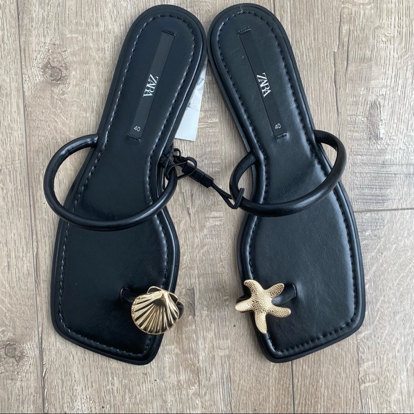 SOLD - Zara Starfish Seashell Metal Toe Detail Low Heel Sandal - Picture 7 of 11
